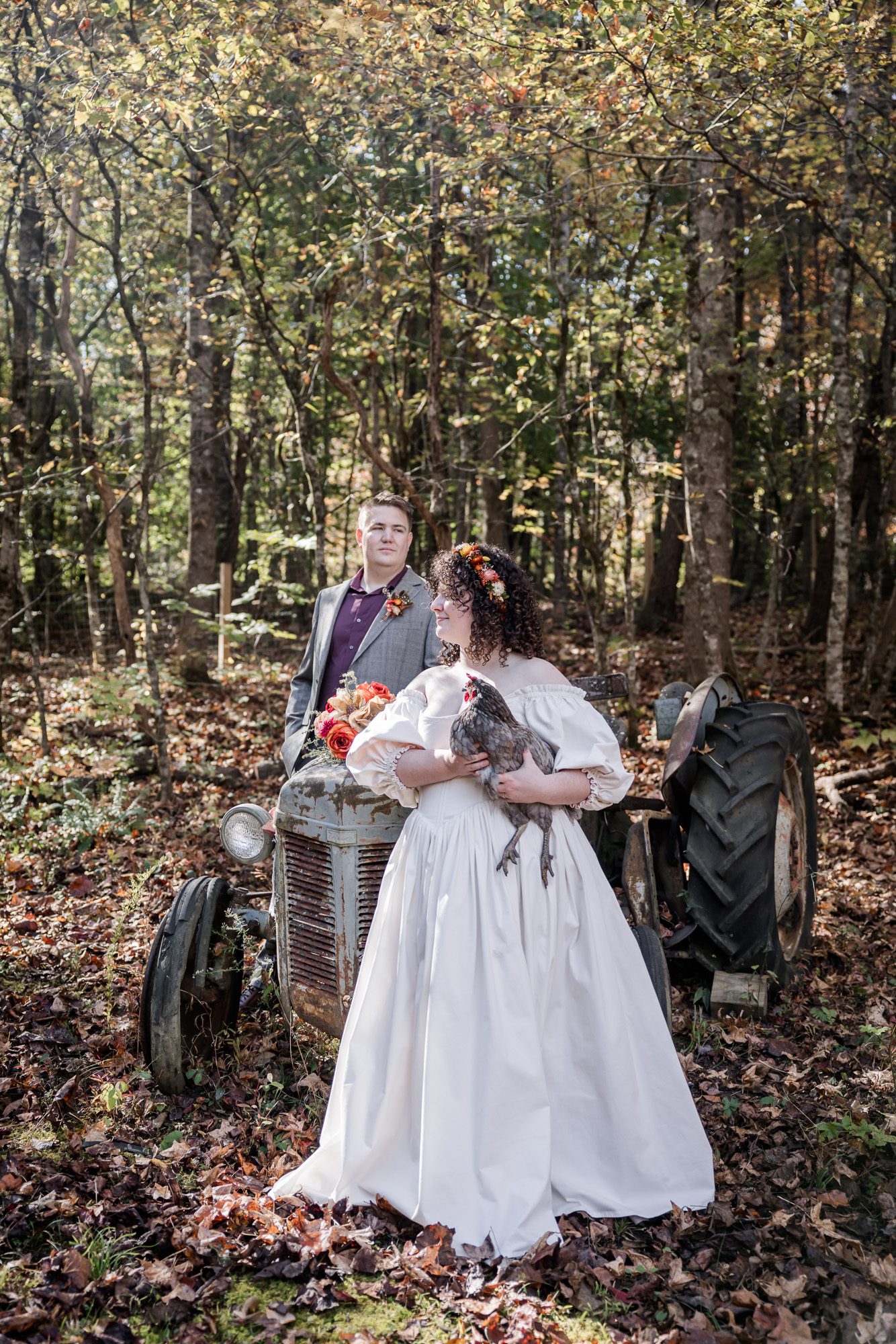 Farmer bride and groom portrait