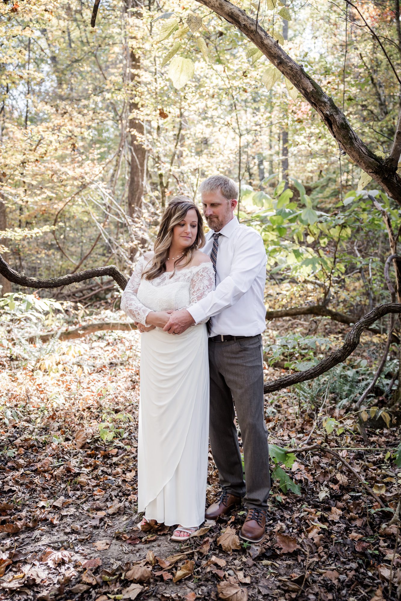 Forest bride and groom portrait