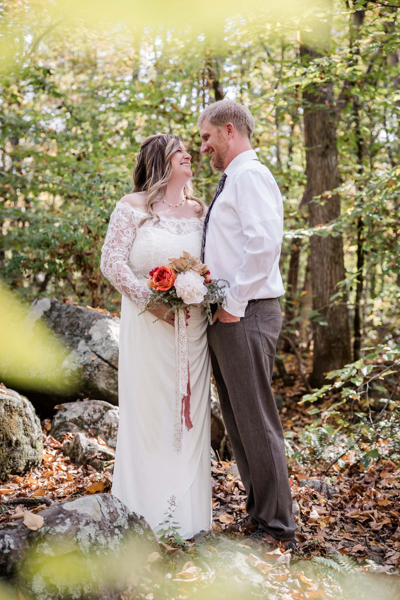 Forest bride and groom portrait