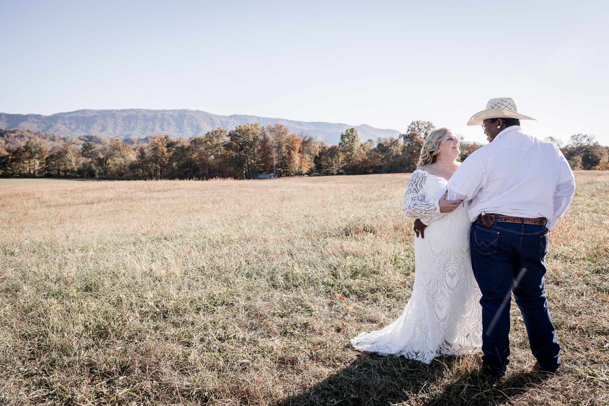 Field bride and groom portrait