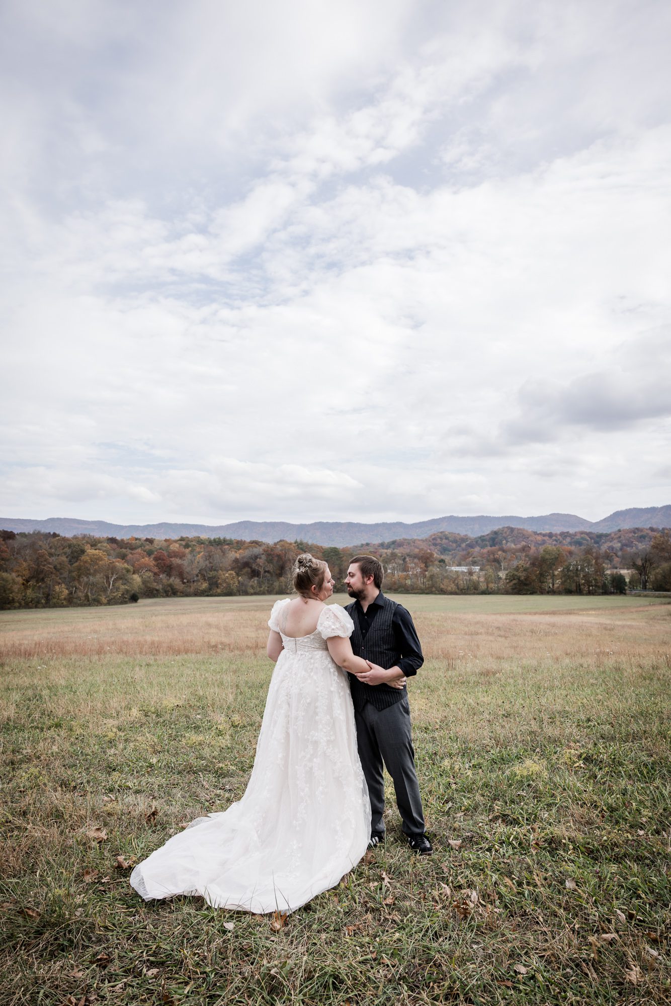 Field bride and groom portrait