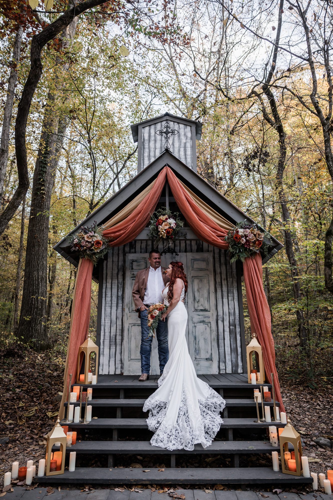 Fall Elopement bride and groom portrait