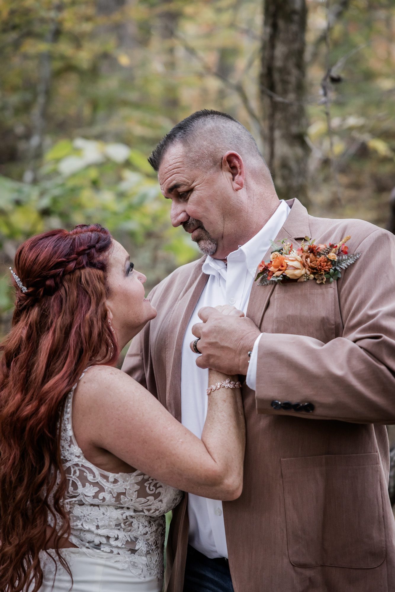 Fall bride and groom portrait