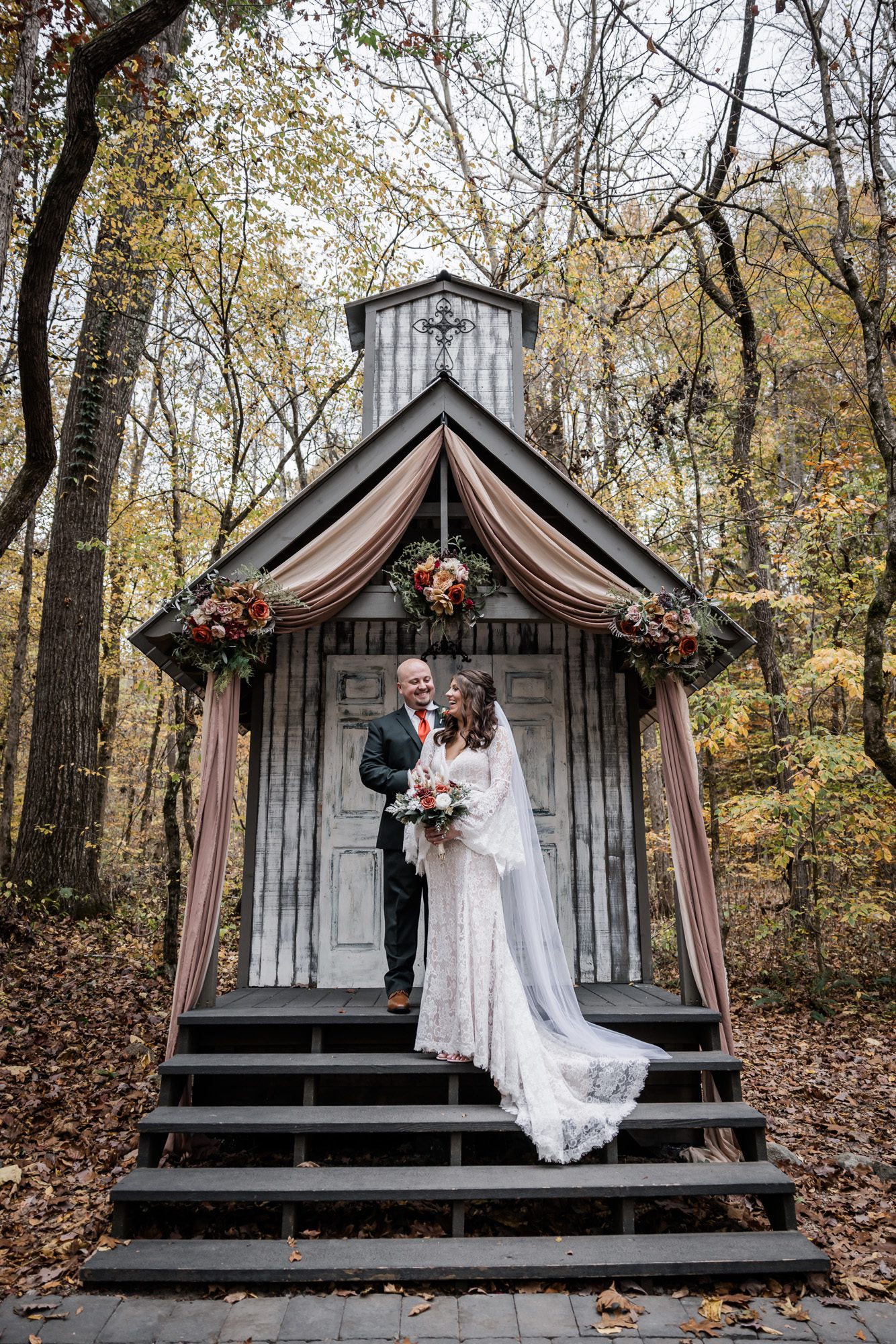 Fall bride and groom portrait