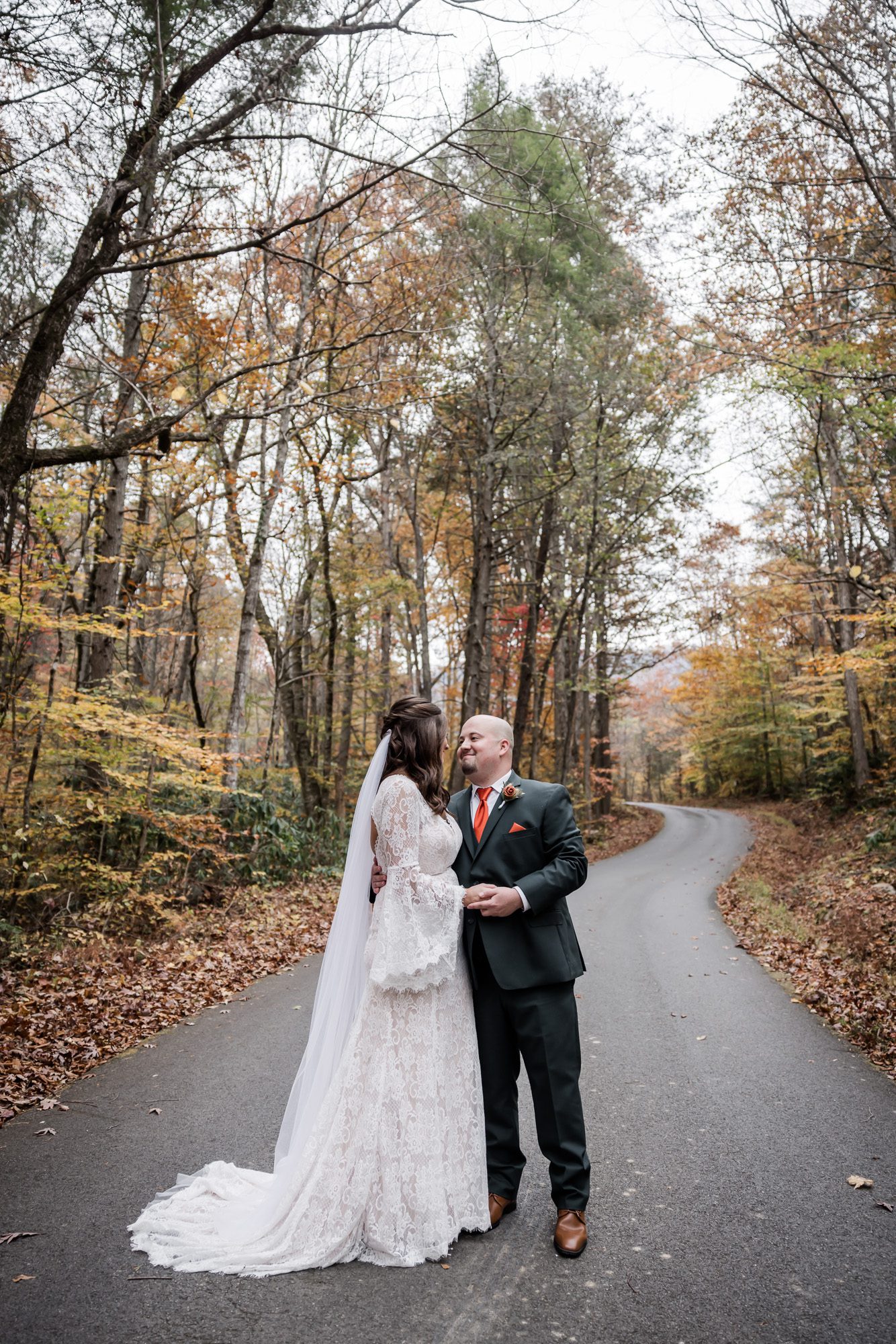 Fall bride and groom portrait