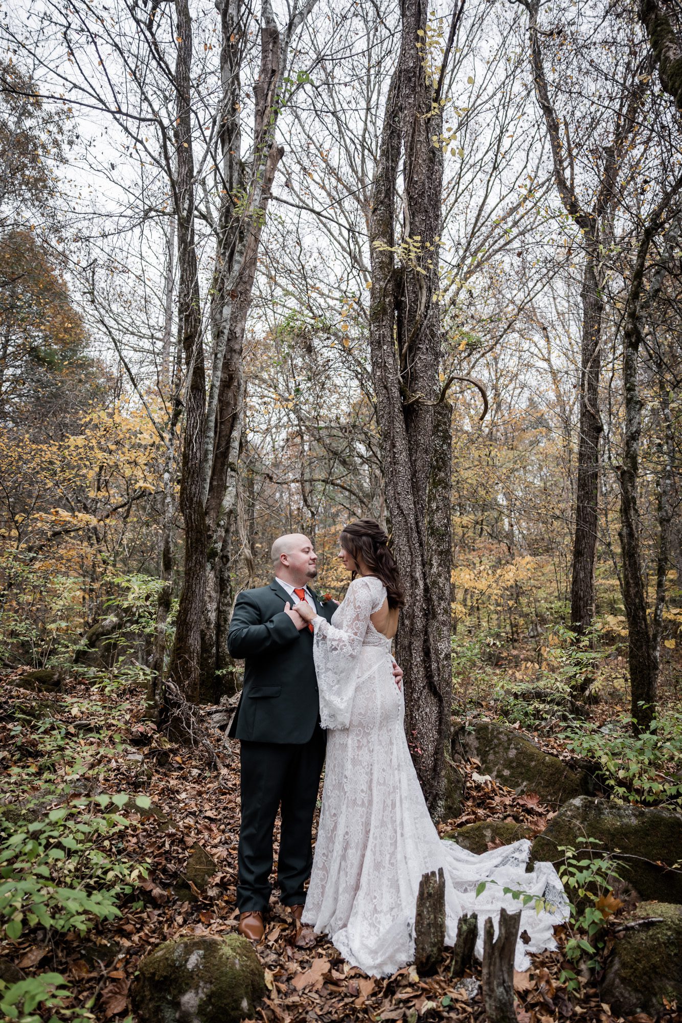 Forest bride and groom portrait