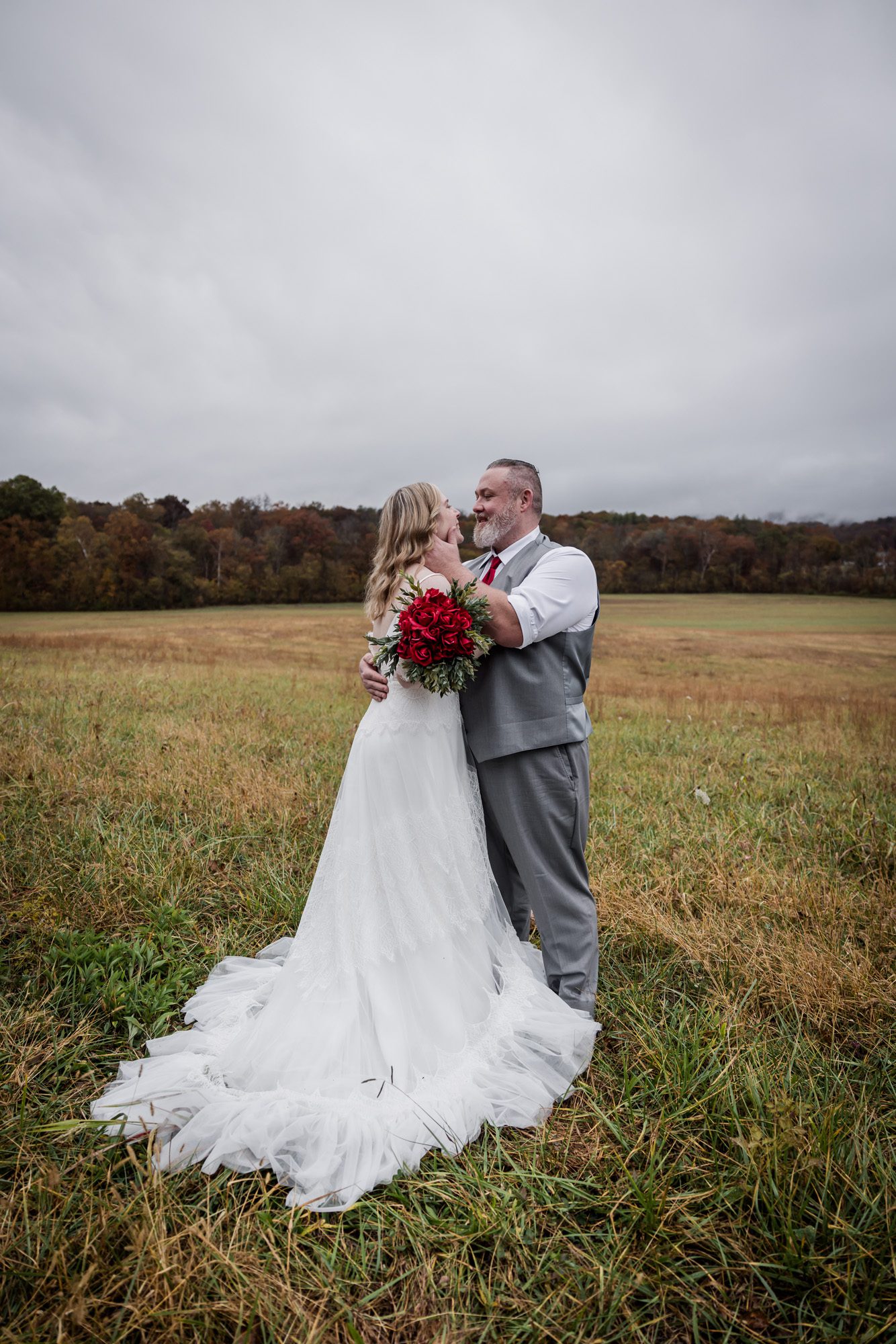 Field bride and groom portrait