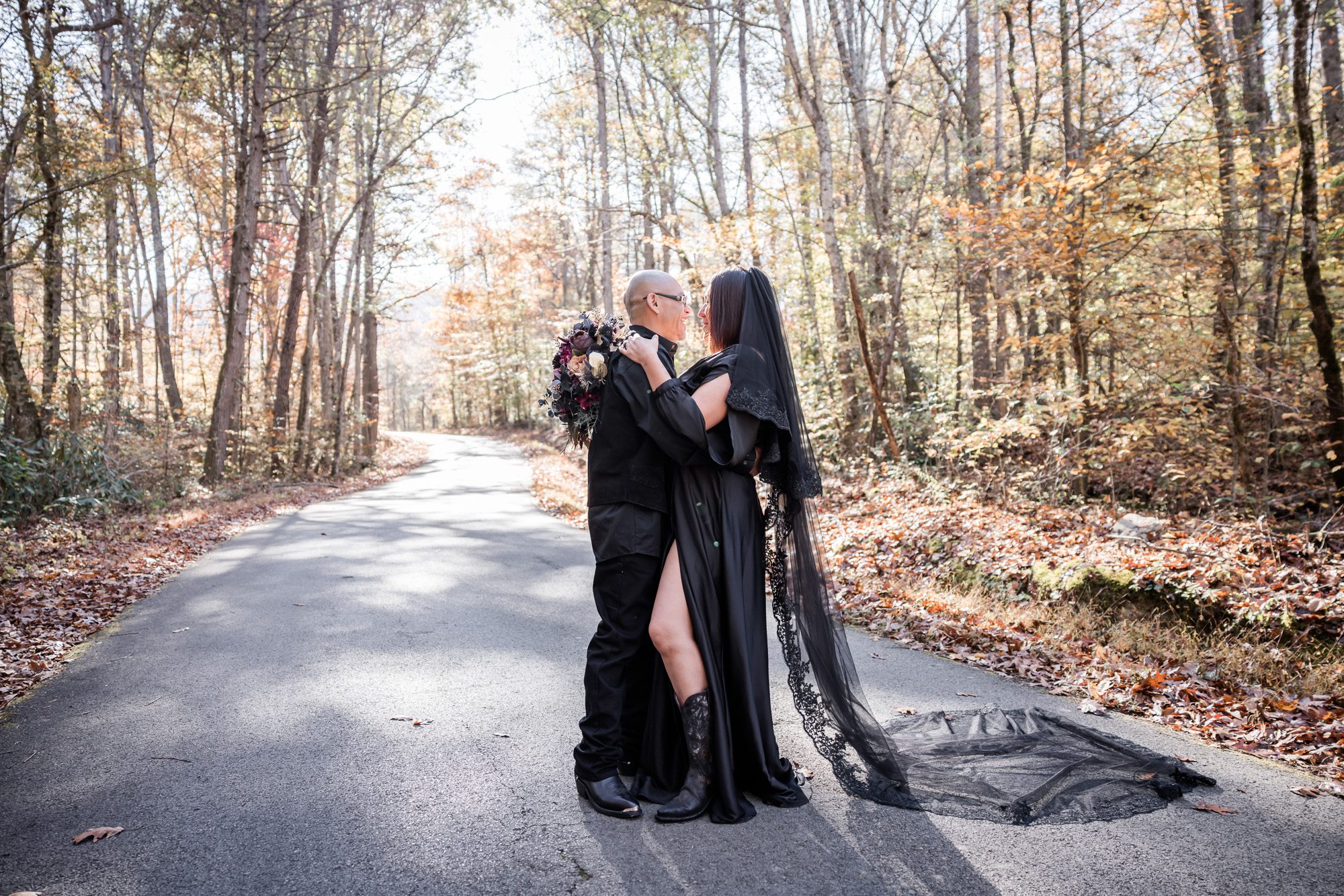 Outdoor bride and groom portrait