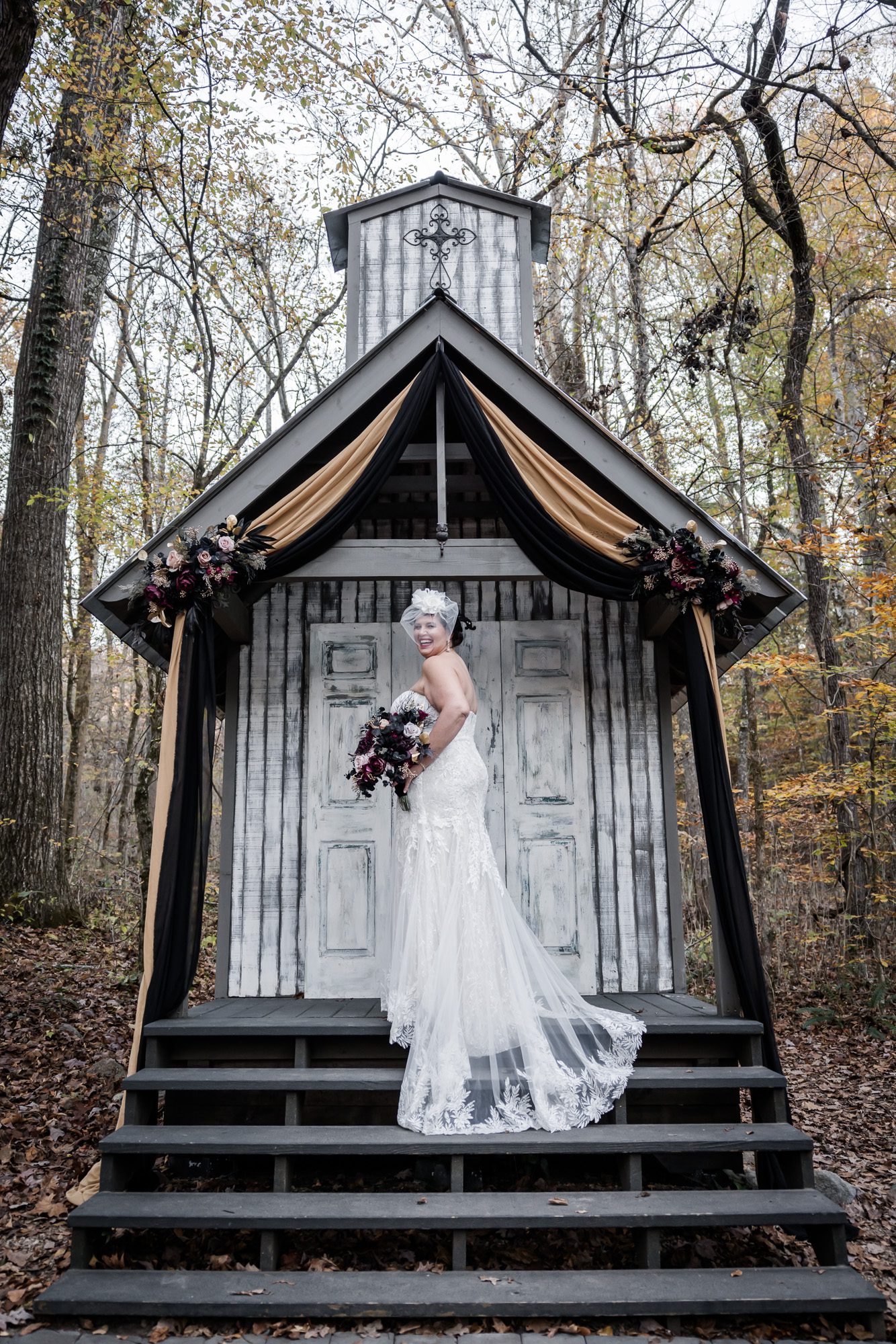 fall forest bride portrait