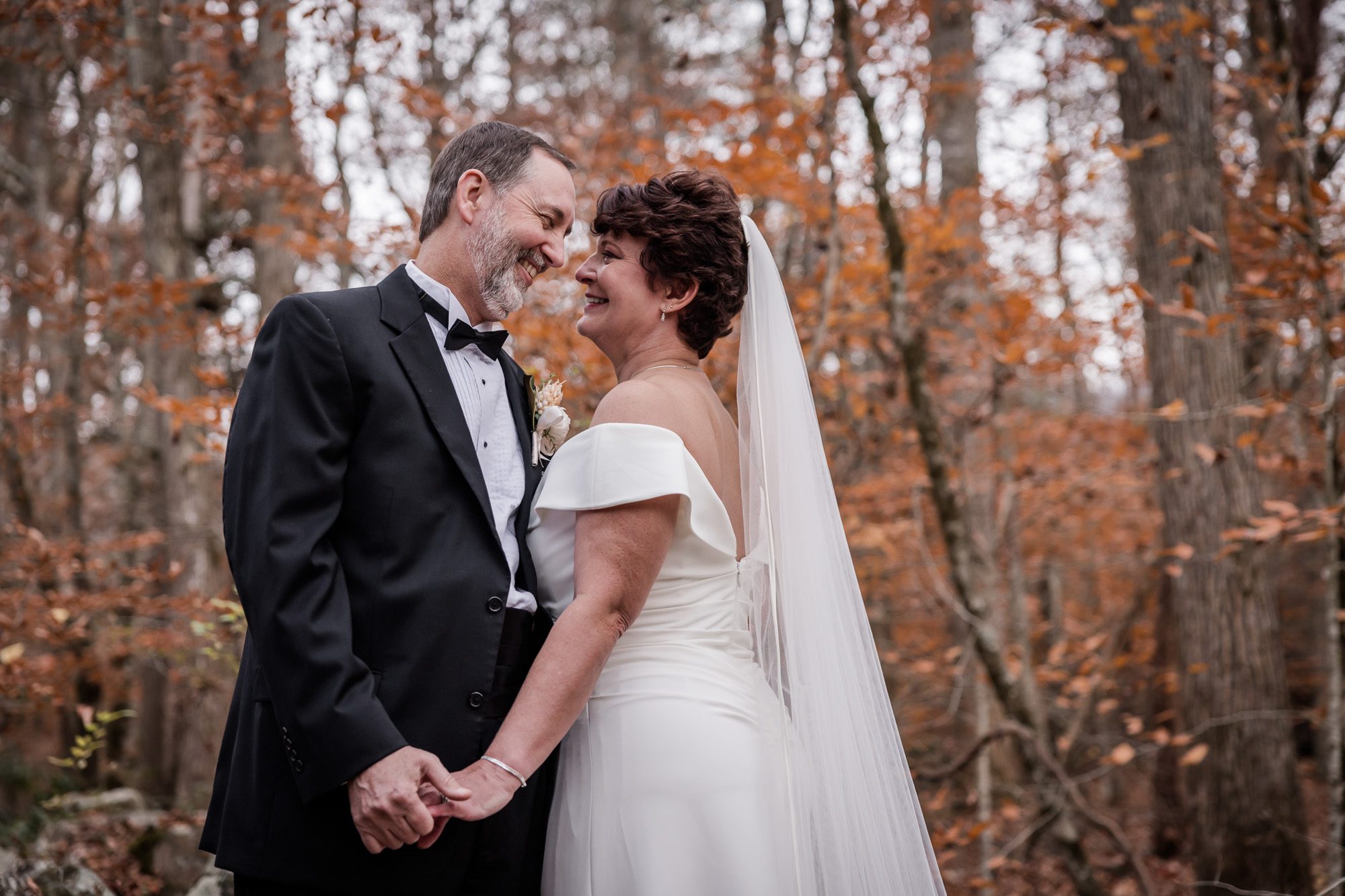 Fall bride and groom portrait