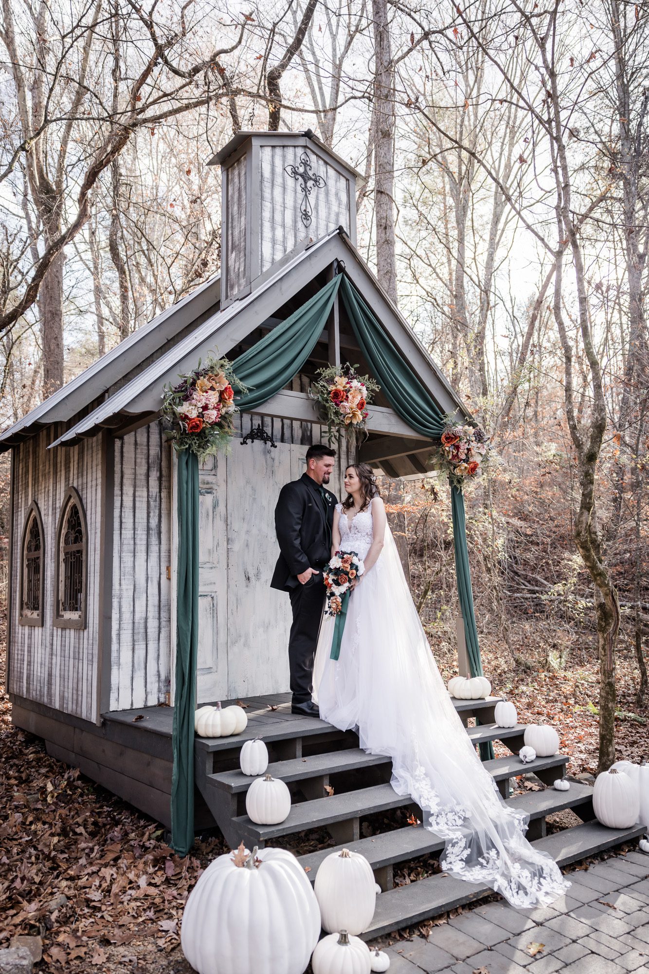 Outdoor bride and groom portrait
