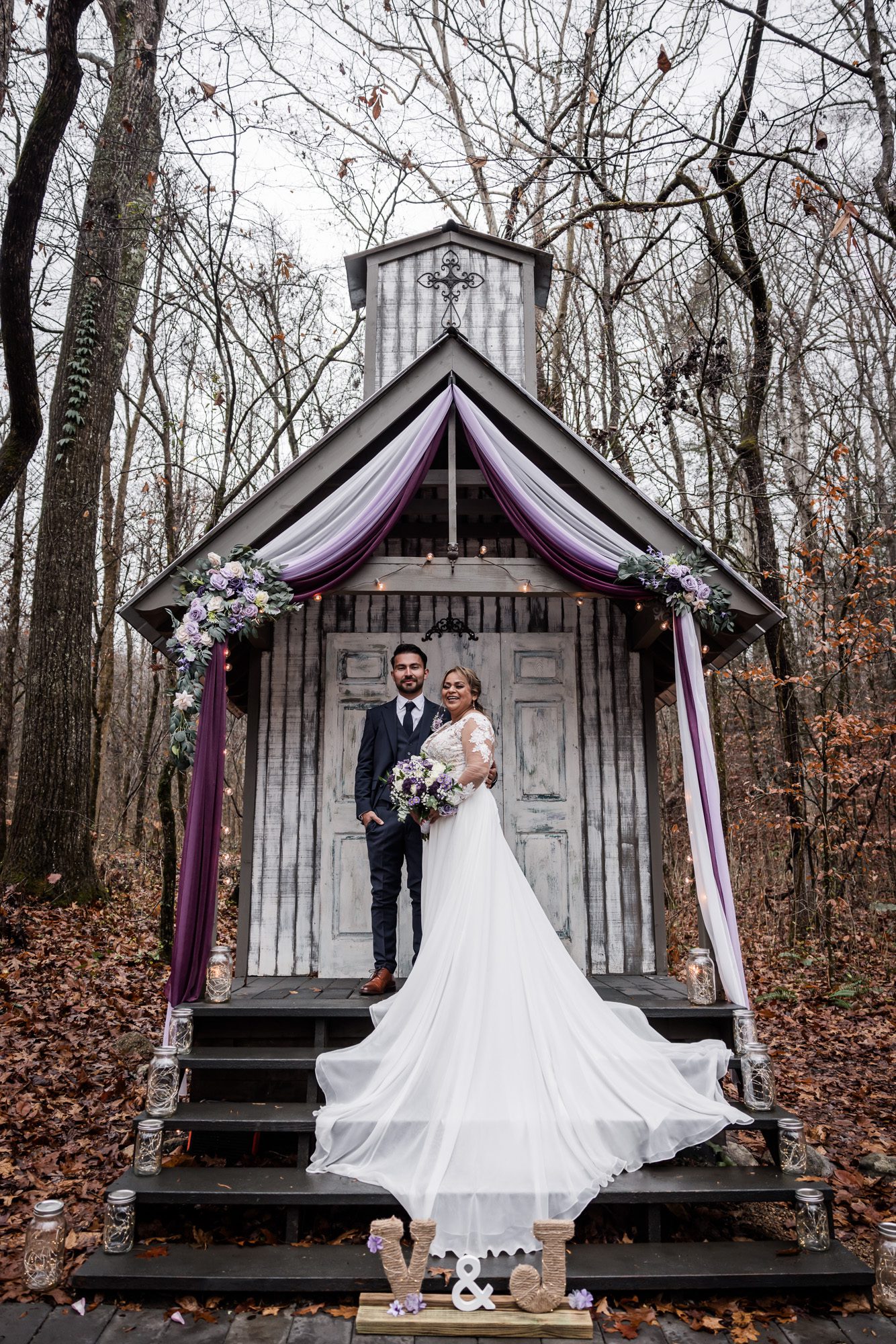Purple Wedding Bride and groom portrait