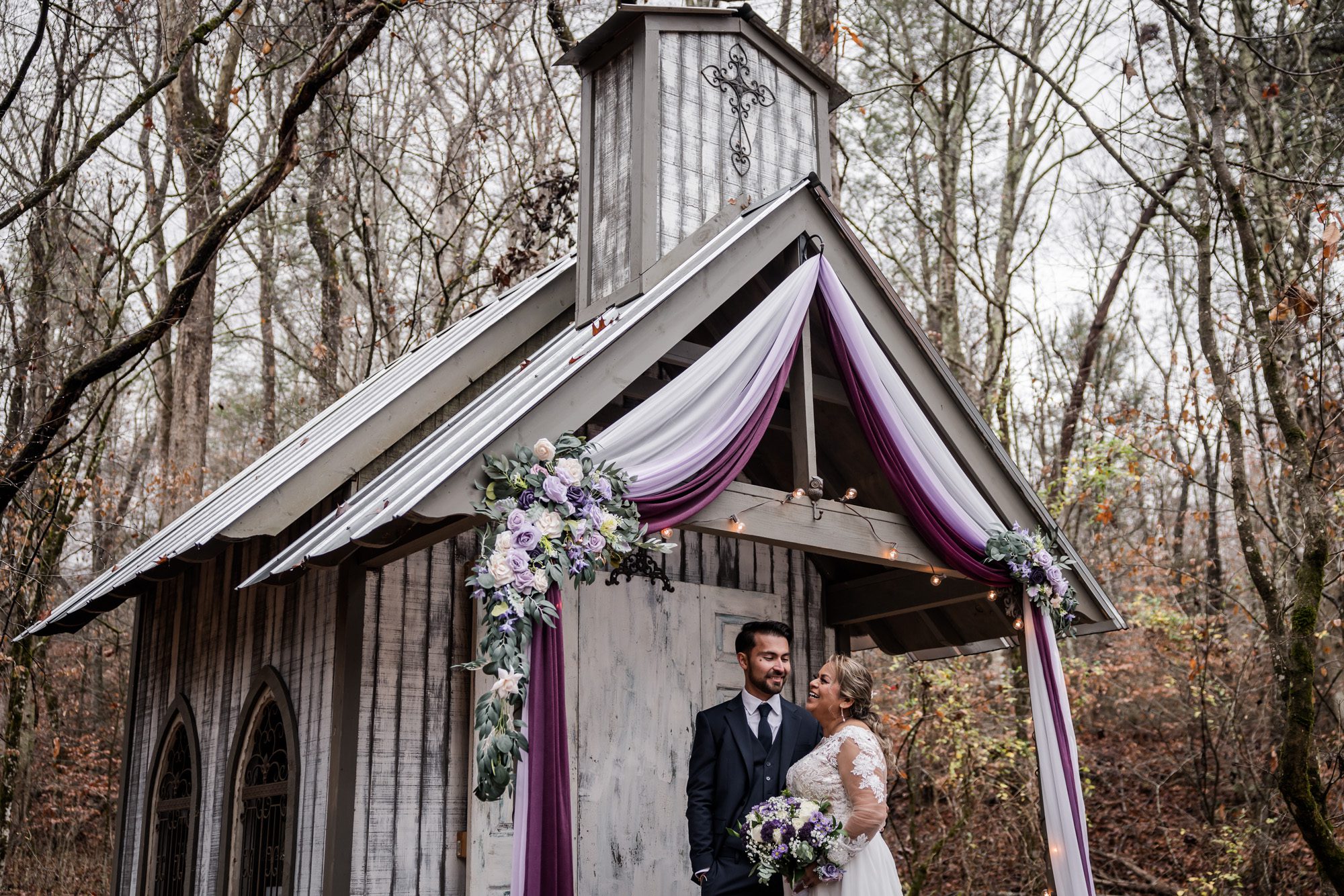 Outdoor bride and groom portrait