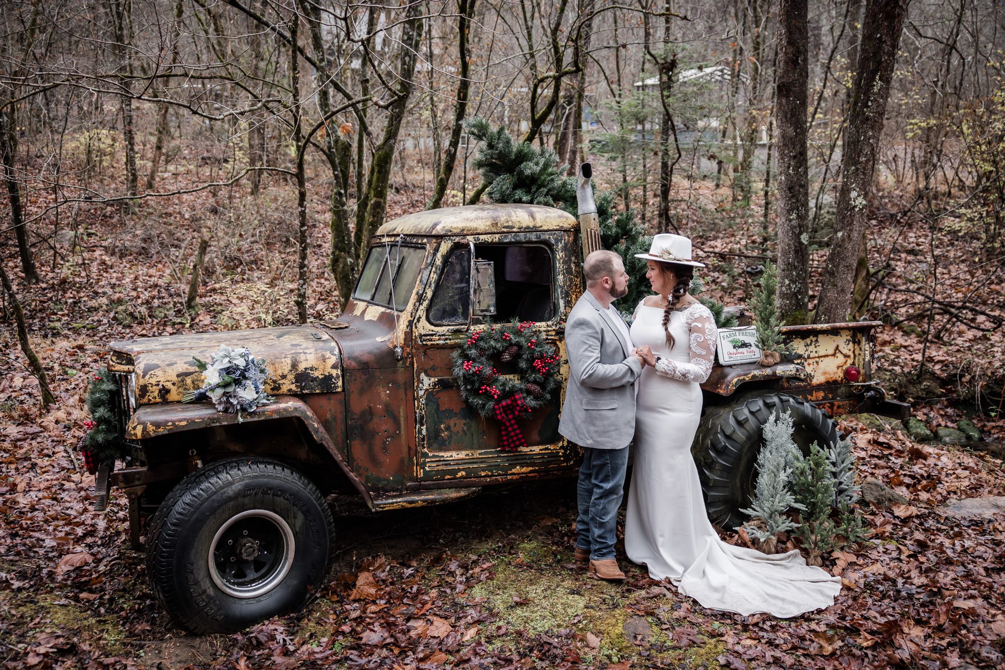 Rustic bride and groom portrait