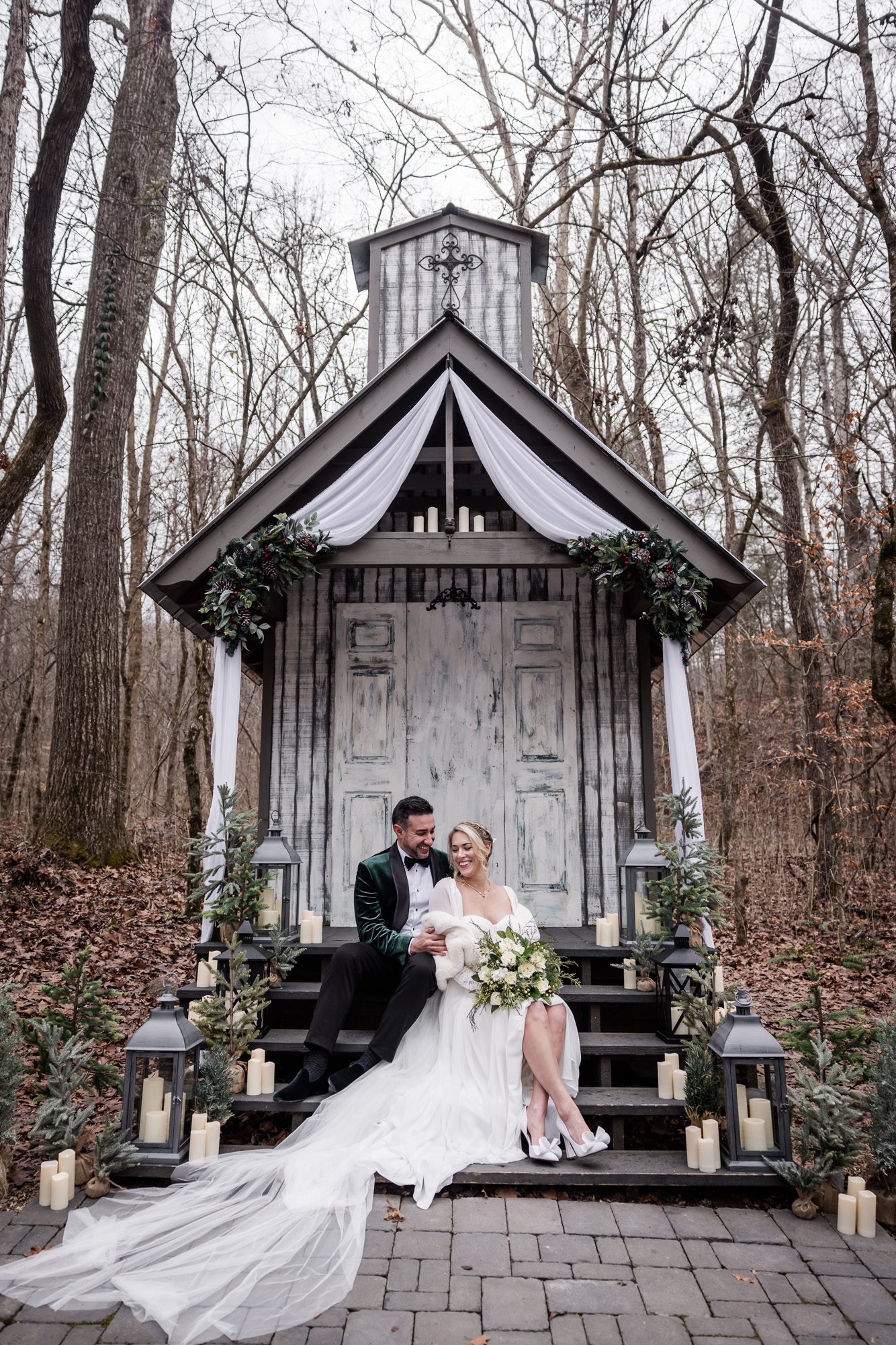 Winter bride and groom portrait