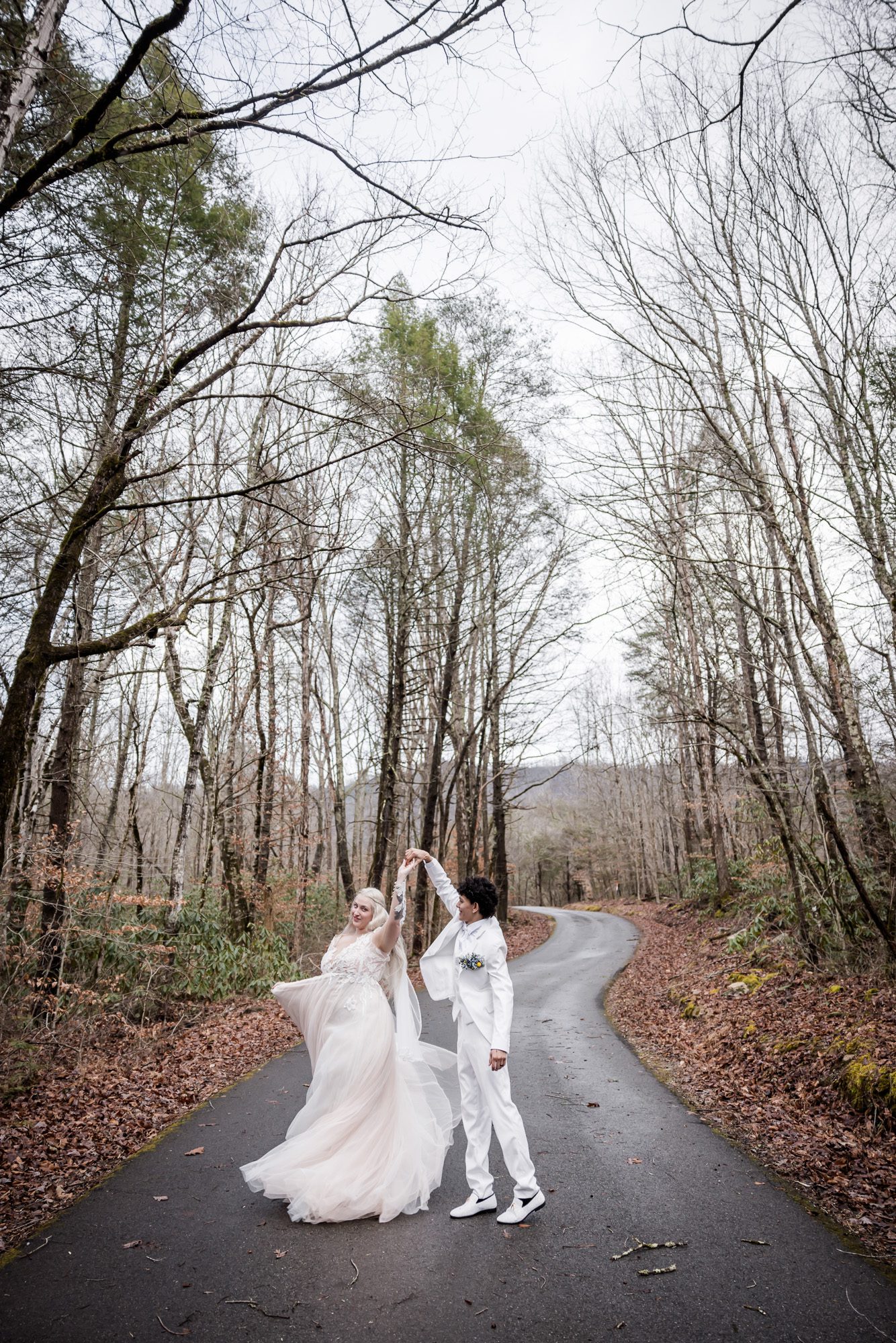 Winter bride and groom portrait