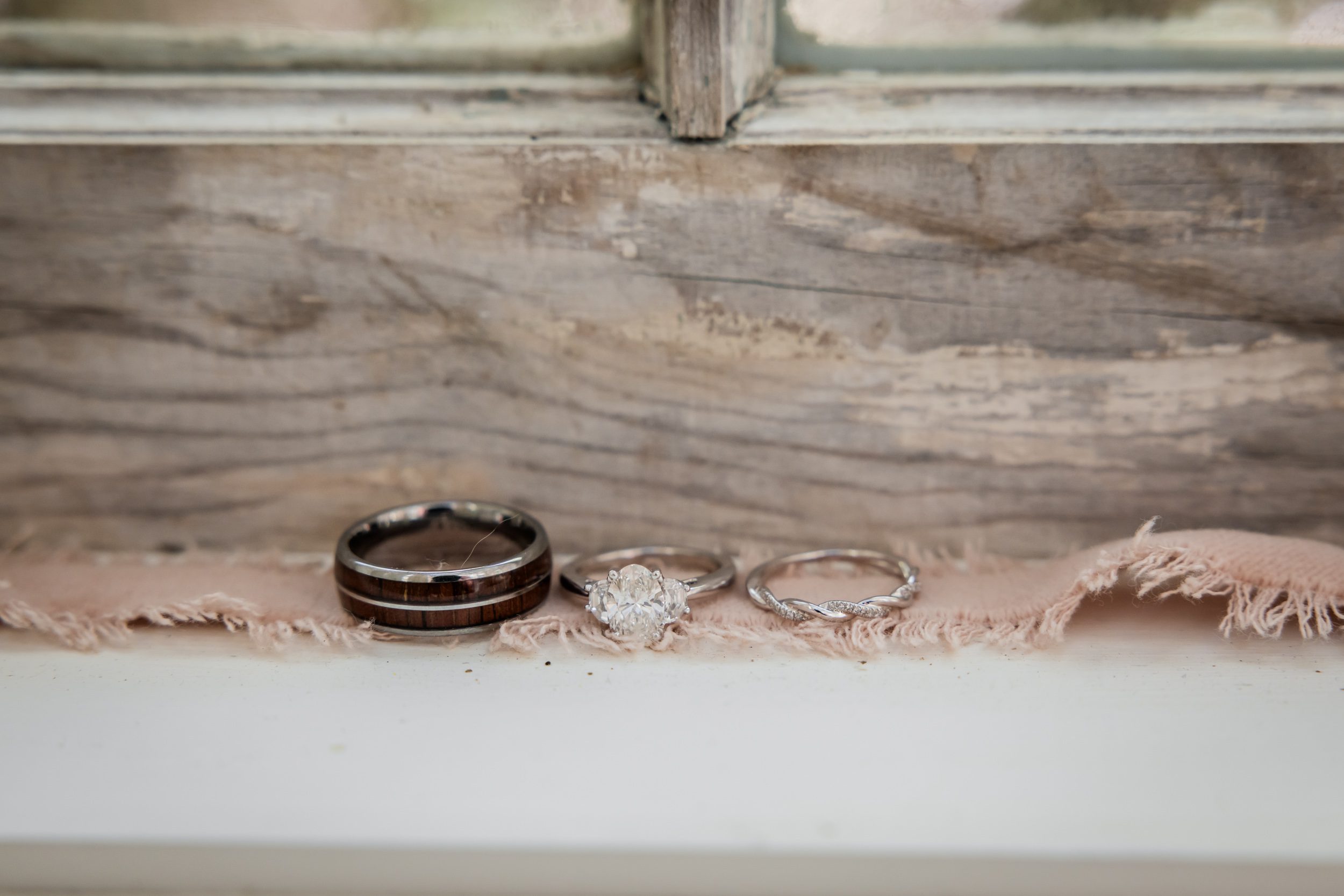 Wedding rings on wood
