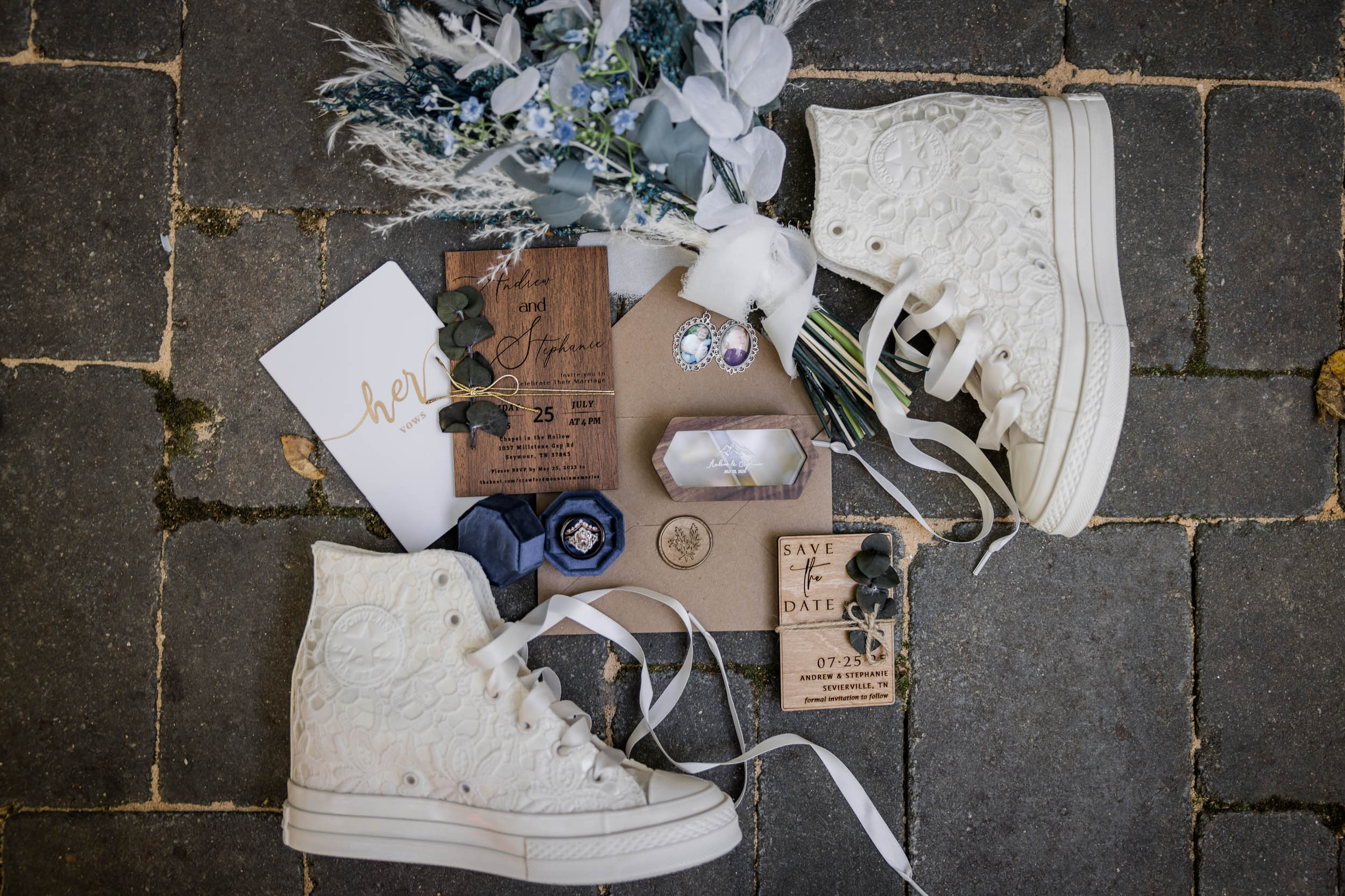 Wedding Shoes, Wedding Rings, Wedding Bouquet, and Vow Books