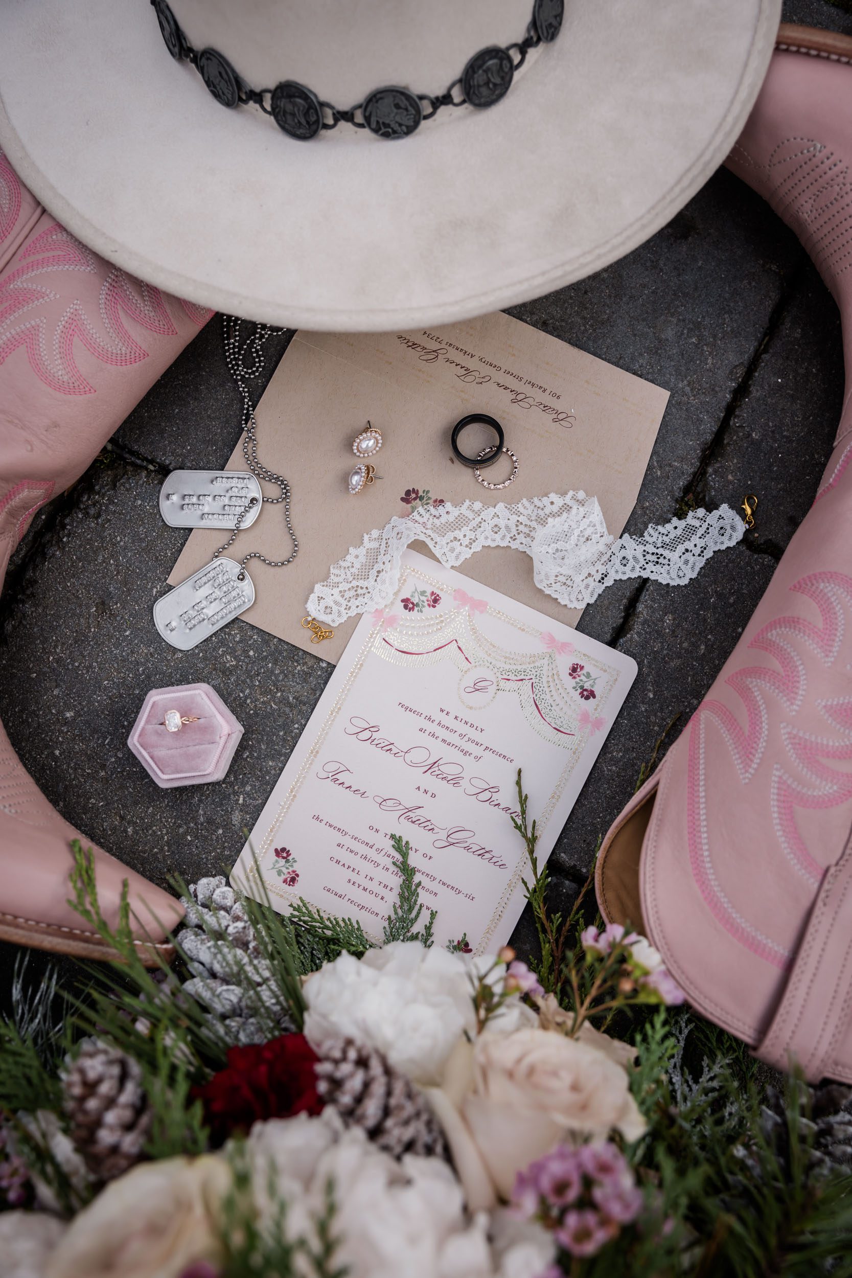 Wedding Invitations, Wedding Rings, Dog tags 