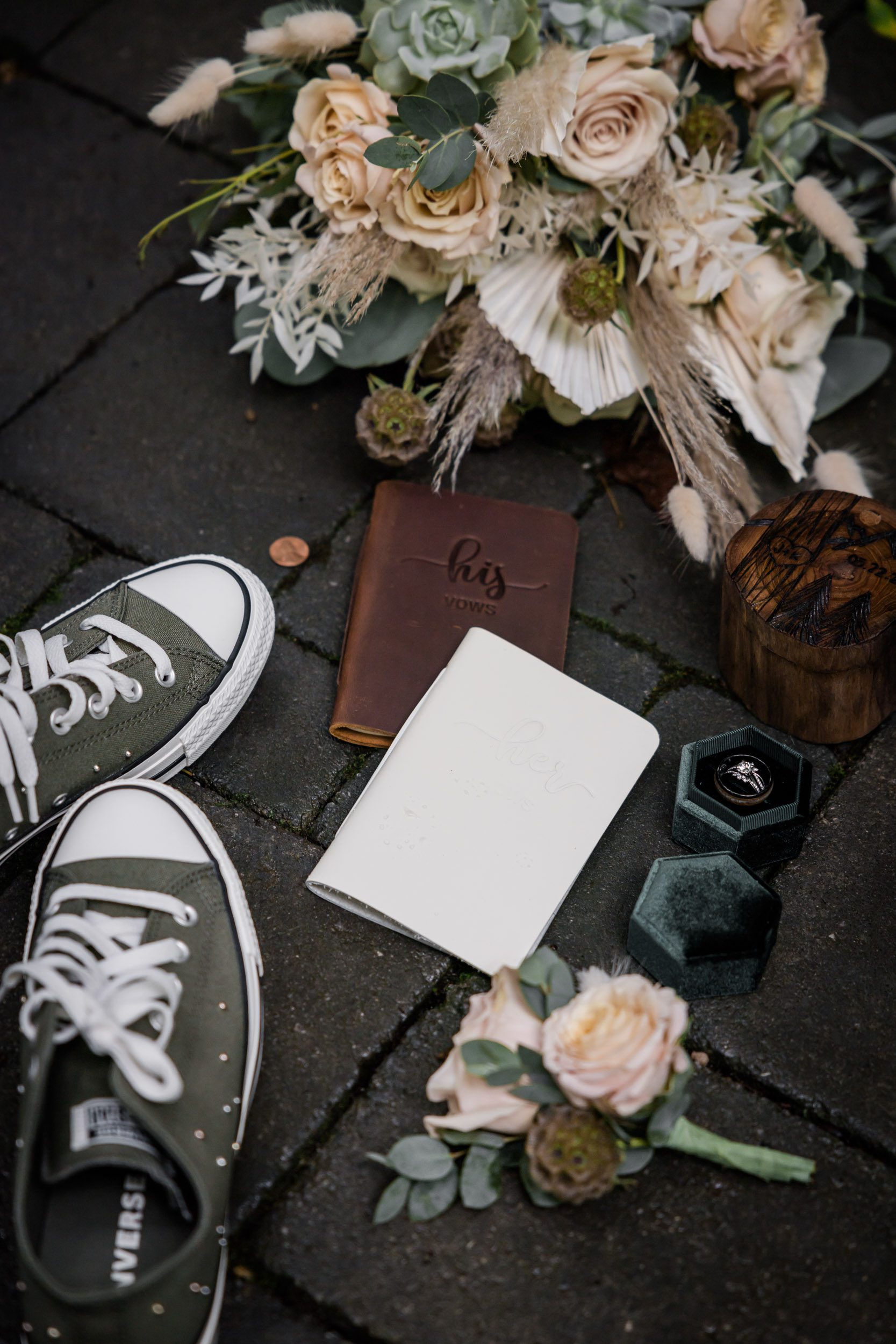 Vow Book, Wedding Rings, Wedding Bouquet, Wedding Shoes 