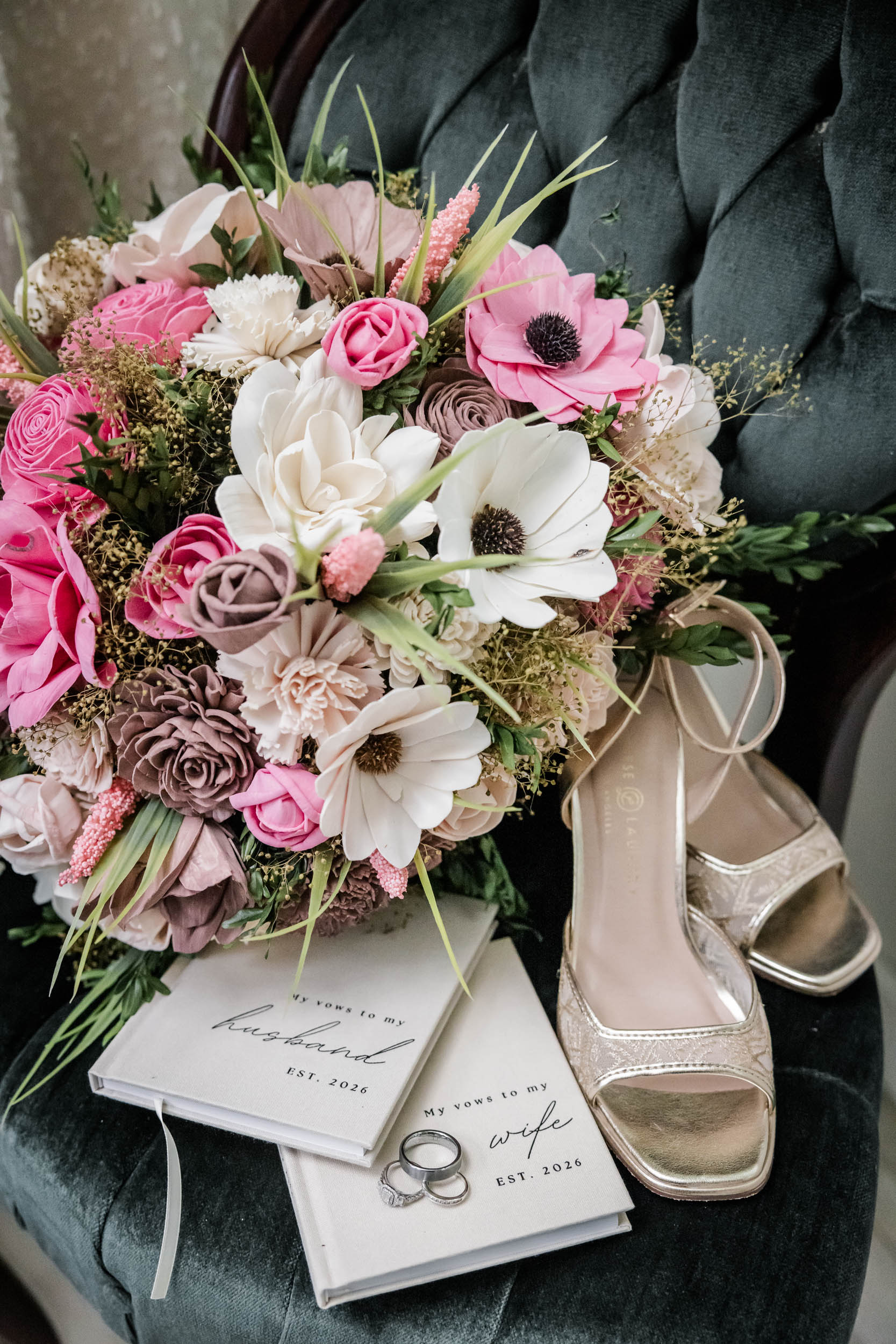 Wedding Bouquet, Wedding Rings, Wedding Shoes, Vow Books 